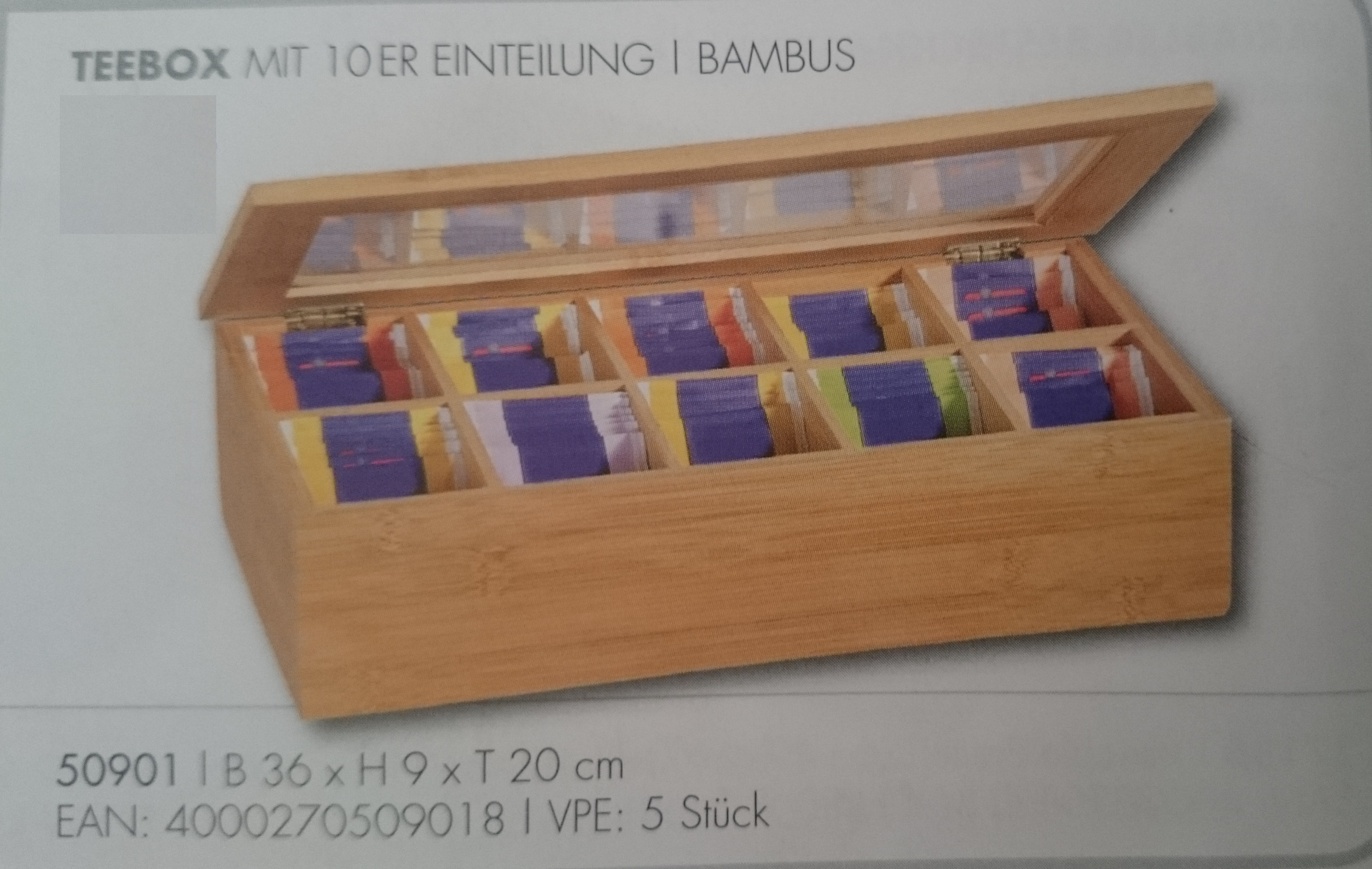 50901 13 Teebox mit 10 Fachern, Bambus