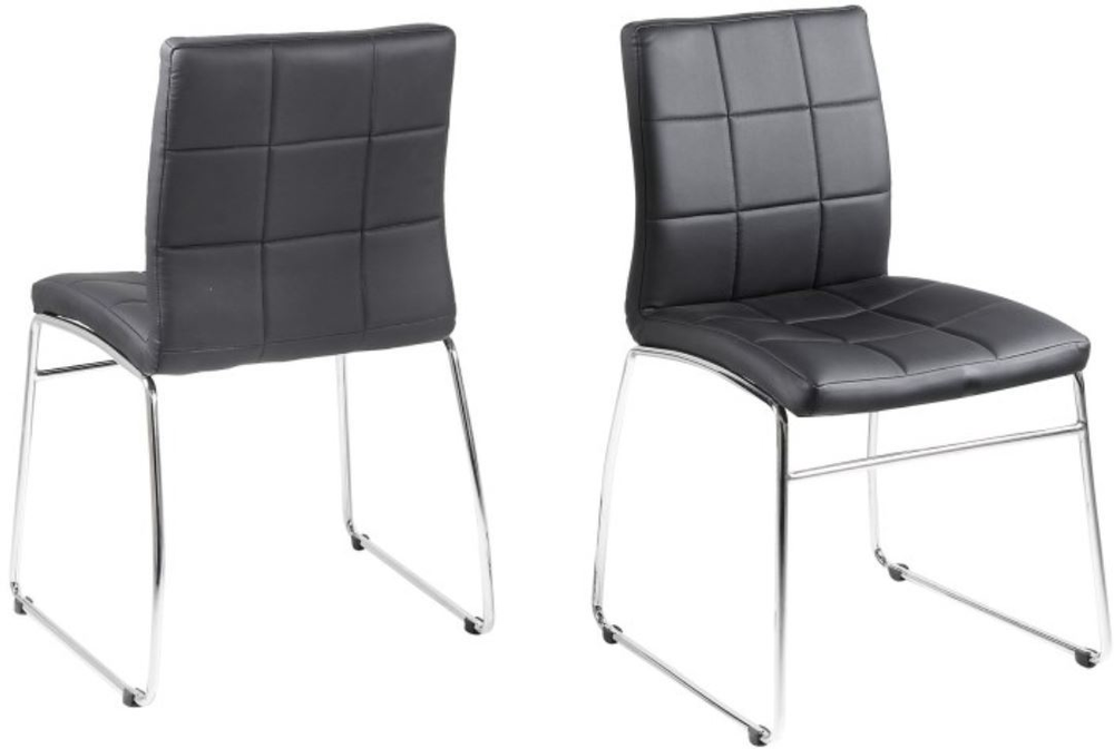 0000031295 Hot dining chair seat/back leather look black PU-BK-2, Fr base metal chrome