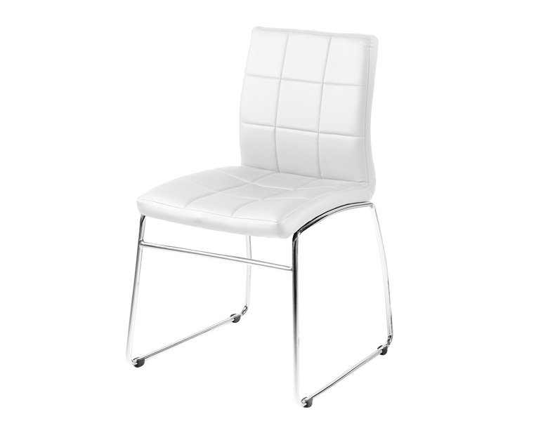 0000035460 Hot dining chair seat/back leather look white PU, Fr base metal chrome