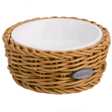 021002 041 60 Porcelain bowl round in basket beige    10,5x4,5 cm