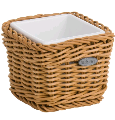021008 041 60 Porcelain bowl rectangular, in basket beige 9,5x9,5x7,5 cm