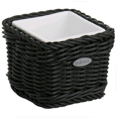 021008 191 60 Porcelain bowl rectangular, in basket black 9,5x9,5x7,5 cm