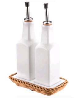 021024 041 60 Porcelain cruet rectangular Vinegar and oil in basket beige, 16,3x7,5x2,5 cm